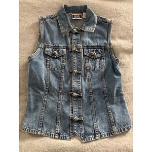 Bill Blass Vintage Medium Wash Denim Vest Toggle Closure Womens Medium